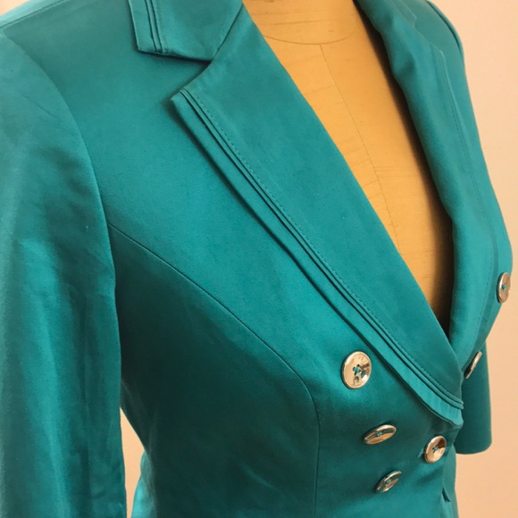 WHBM Teal 3/4 Sleeve Classic Lined Blazer Size 00 - Picture 3 of 12